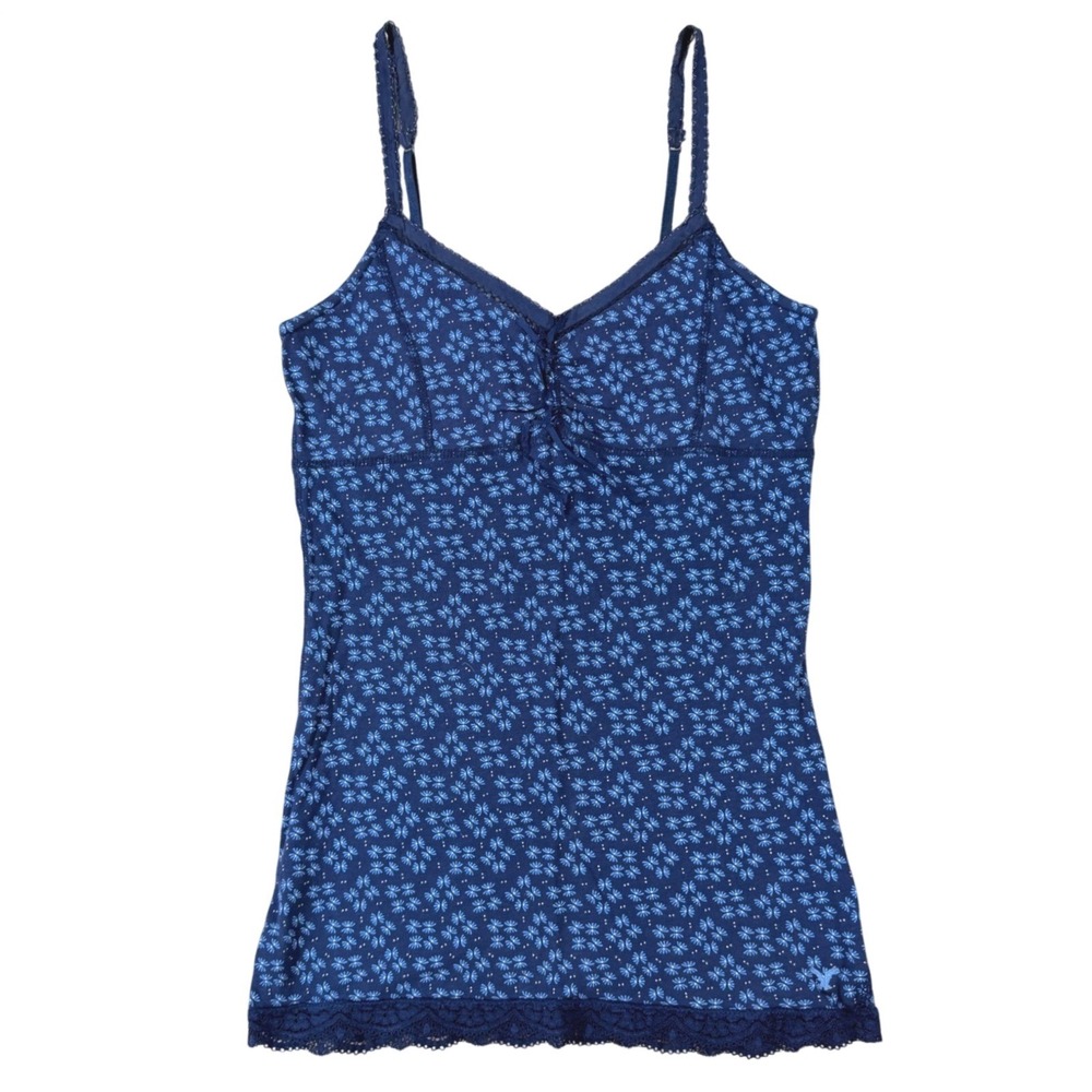 Y2K American Eagle Lace Cami Tank Top VTG Womens SM Blue Floral Babydoll Fairy